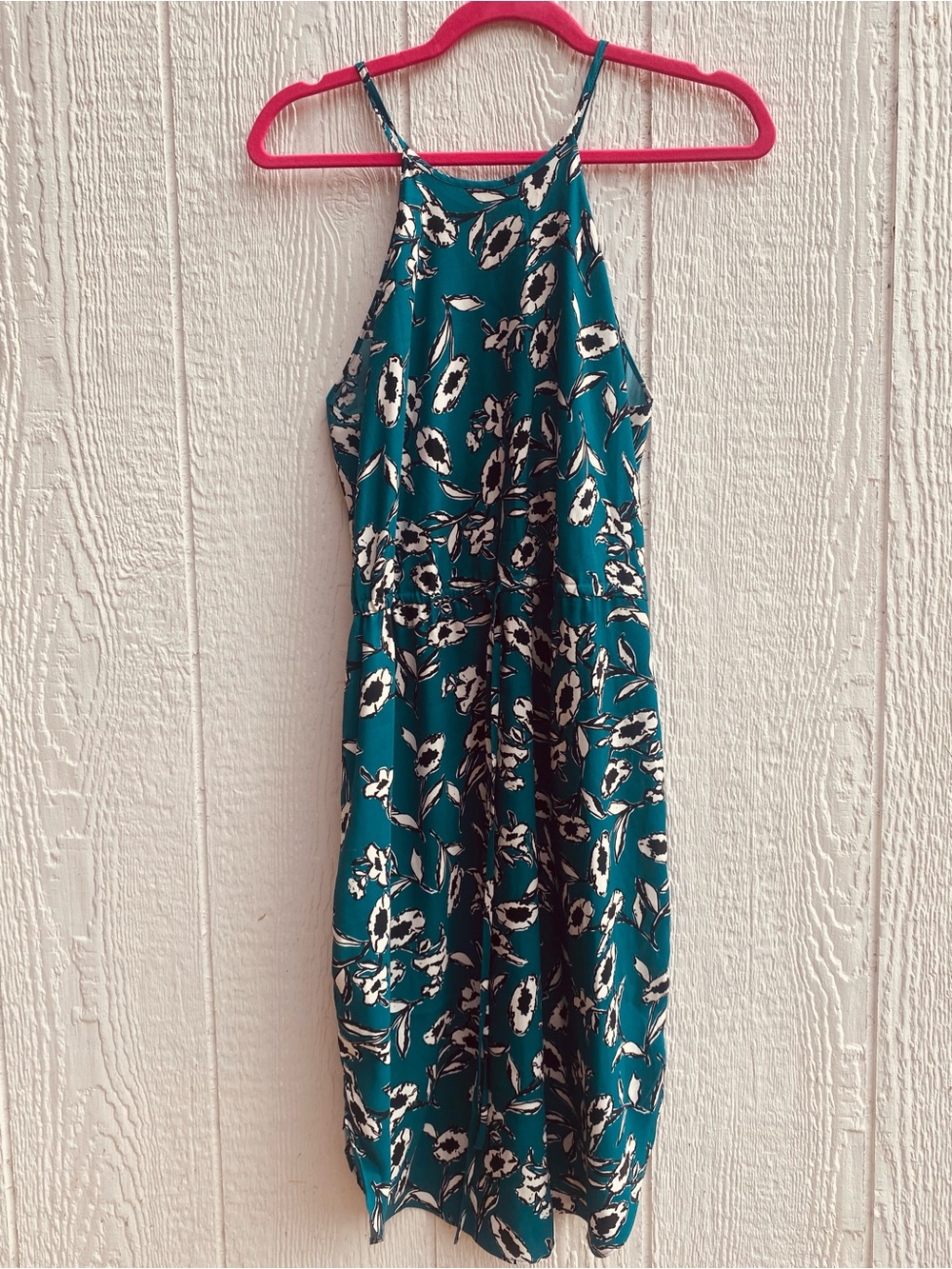 LOFT Teal Floral Lightweight Halter Dress